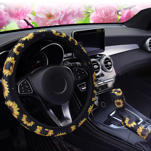 Sunflower Print Steering Wheel Cover Set