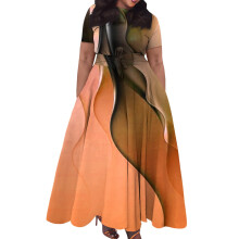 Damesjurk met strepen en wijde rok, oranje, maat 4XL (plus size)