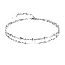 Doppeltes seitlich gekreuztes Fußkettchen aus 925er Sterlingsilber für Damen