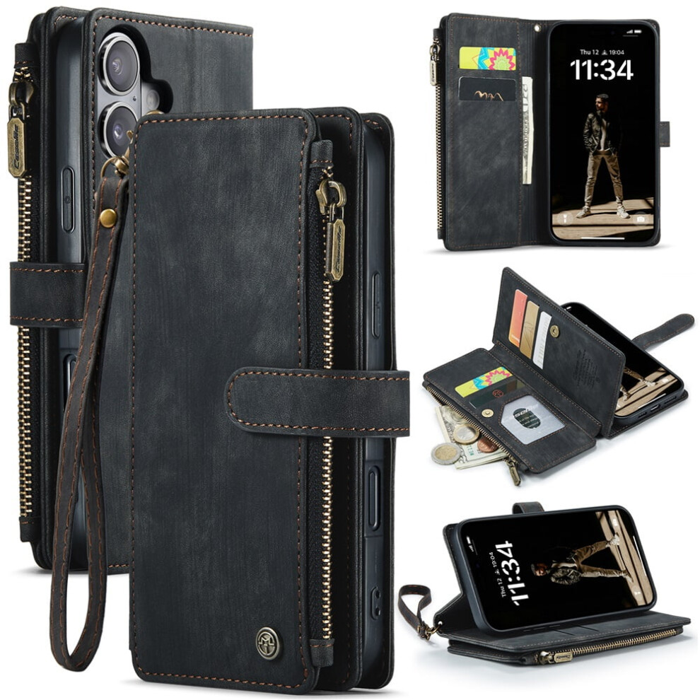 Caseme Iphone 16 Wallet Case Pu Leather Magnetic Flip Black 913211568200