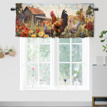 Rustic Farmhouse Chicken Valance Curtains, Rooster Farm Barn Door Style, Wooden Retro Country Window Treatment, 54x18 in, 1 Panel