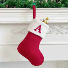 Large Red Knit Christmas Stockings with Embroidered Letter for Family Xmas Fireplace Hanging Decor