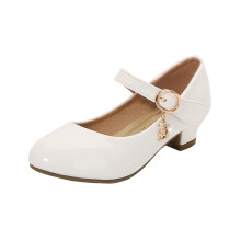 Zapatos de vestir Mary Jane para niñas, blancos, de tacón bajo, estilo princesa.