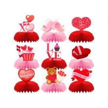 9-Pc Valentine’s Day Honeycomb Decor Set – Foldable Paper Table & Desktop Decor, Love-Themed Hearts & Teddy Bears, Compatible with DIY