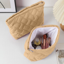 Quilted Puffy Toiletry Bag for Women – Cute Cotton Cosmetic Organizer, Small Travel Makeup Bag, Compatible with All Travel Needs