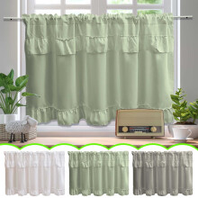 Vintage Green Half Curtains 45x100cm Scalloped Ruffled