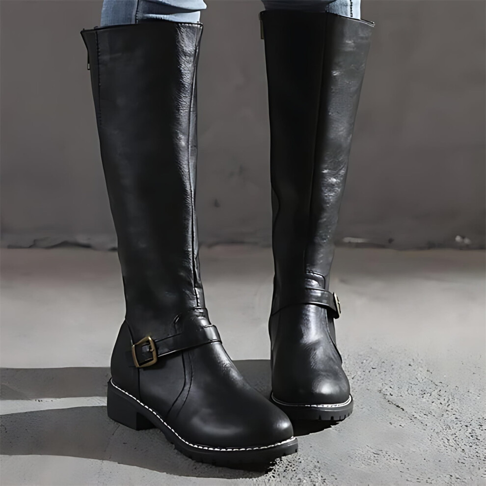 Women's Knee High Boots Low Heel Wide Calf Tall Riding Boots 919886092279