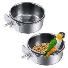 Stainless Steel Bird Feeding Cups with Clamp 2 Pcs