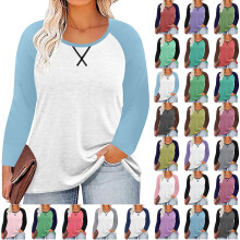Damen-Langarm-Raglan-Top, einfarbig, lockere Passform