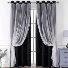 Double-Layer Sheer & Blackout Curtains with Lace Star