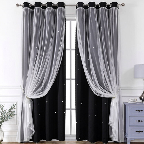 Double-Layer Sheer & Blackout Curtains with Lace Star