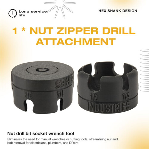 Nut Zipper Drill Attachment, Nuts Remover Bolt Extractor Tool for Conduit Racks, Strut Systems, Hex Shank Nut Driver 2