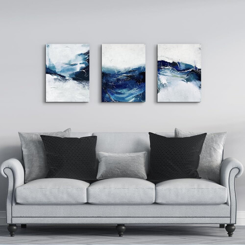 Ensemble de 3 tableaux abstraits sur toile à l'encre 2