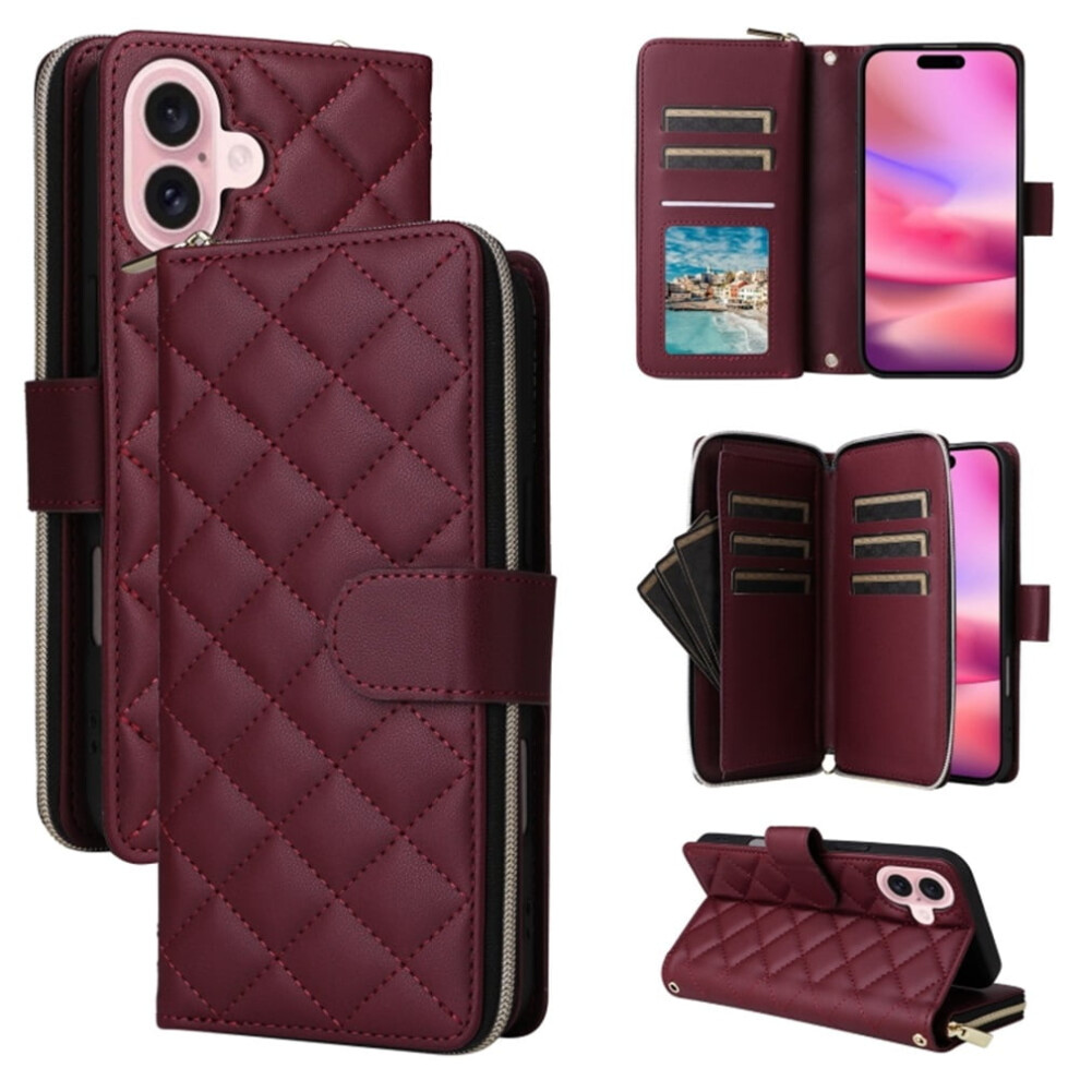 Iphone 16 Magnetic Flip Wallet Case Wine With 9-Card Red 9066521630806