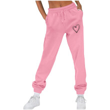 Women's Fleece-Lined Joggers Solid Heart Print 1 Pair
