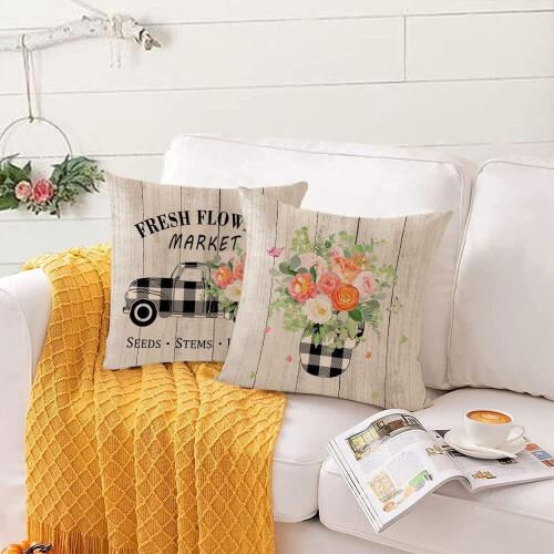 Vårkuddfodral 18x18 Blommigt set med 4 2