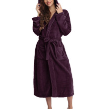 Women's Terry Cloth Hooded Bathrobe Purple Lightweight Soft