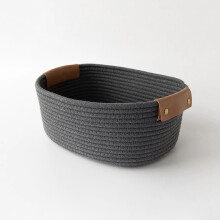Cotton Woven Basket with Leather Handle 1 Pack