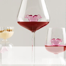 Wine Glass Gift Set Romantic Winged Red and White Goblets