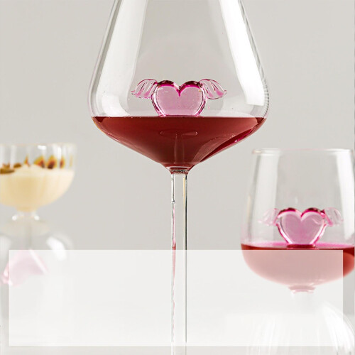 Wine Glass Gift Set Romantic Winged Red and White Goblets