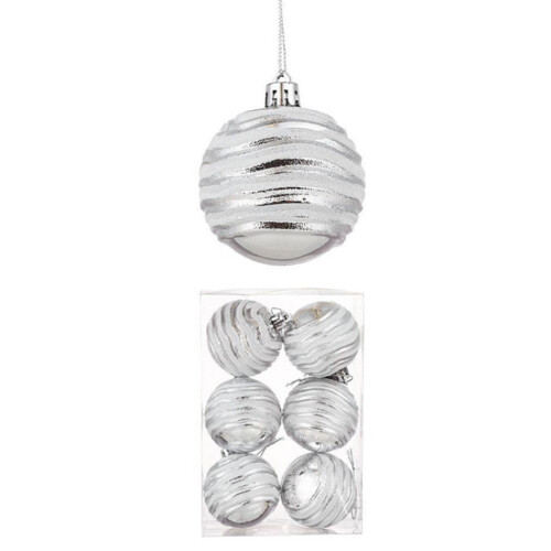 Christmas Balls Shatterproof Silver 2.36 Inch 6 Pcs