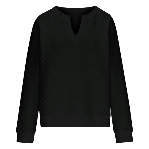 Women's Quilted Pullover Sweatshirt V-Neck Long Sleeve 2