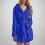 Women's Fleece Bathrobe V-Neck Long Sleeve Solid Blue 2X 2