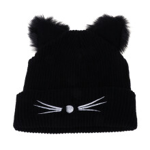 for Cat Ears Women Hat Knitted Cap With Fur Trim Cool Girl Punk Accessries Warm