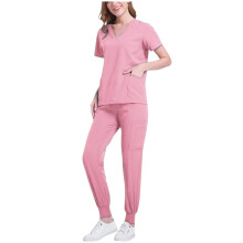 Black Women's Scrubs Set V-Neck Blouse and Ankle Cuff Pants