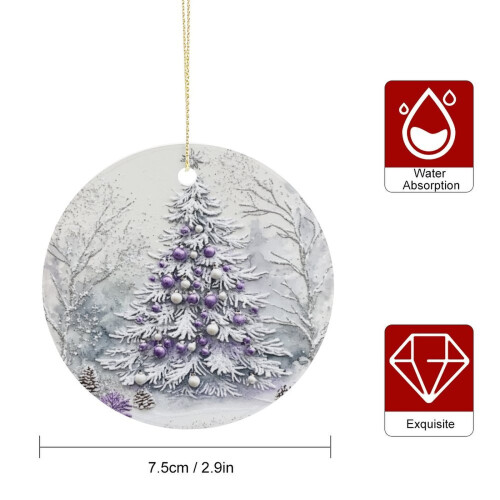 Purple Ceramic Snowy Pine Tree Ornament 1 Piece 1