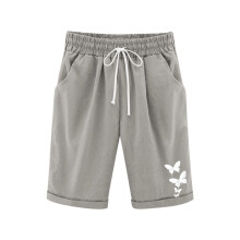 Girls Bermuda Shorts Gray Elastic Waist Knee Length Loose