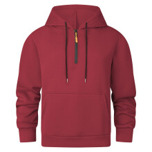 SYMOID Men's Half Zip Hoodie, Wine, Size L, Polyester, Drawstring Hood, Kangaroo Pocket, Ribbed Cuffs/Hem, Machine Washable
