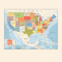 Retro USA Map Poster with Gulf of Mexico and Denali 12x18