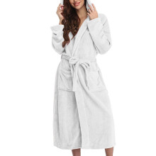 Women's Hooded Fleece Bathrobe White