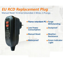 EU RCD Replacementl Plug Manual Reset 16 Amp Grounded 3 Wires,Integrated A-Type Leakage Protection
