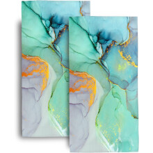 Teal Gold Marble Hand Towels Set of 2 14x28 Inch
