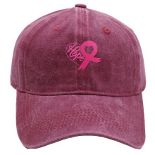 Pink Ribbon Embroidered Adjustable Denim Hat – Cancer Awareness Cap, Compatible with Everyday Wear & Outdoor Activities