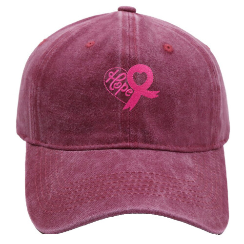 Pink Ribbon Embroidered Denim Hat Adjustable