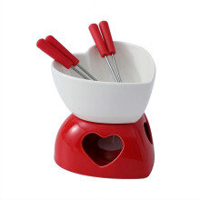 Ceramic Heart Chocolate Fondue Cup Set with 2 Forks