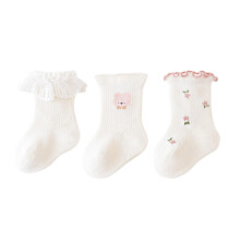 Baby Cotton Socks with Ruffle Lace Trim White 6-12 Months