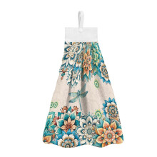 Boho Mandala Flower Kitchen Towel Hangs with Snap Button