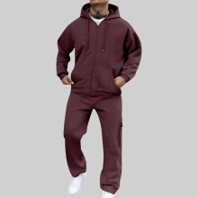 SYMOID Big & Tall Men's 3XL Wine Jogger Set - 100% Polyester Breathable, Zip Hoodie & Pants with Pockets for Lounging & Light Sports