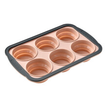 Silicone Muffin Pan with Metal Frame, Non-Stick, Oven & Dishwasher Safe, Flexible Easy Release – Red
