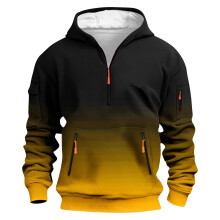 Men's Half-Zip Hoodie Yellow 4XL Soft Stretch Polyester