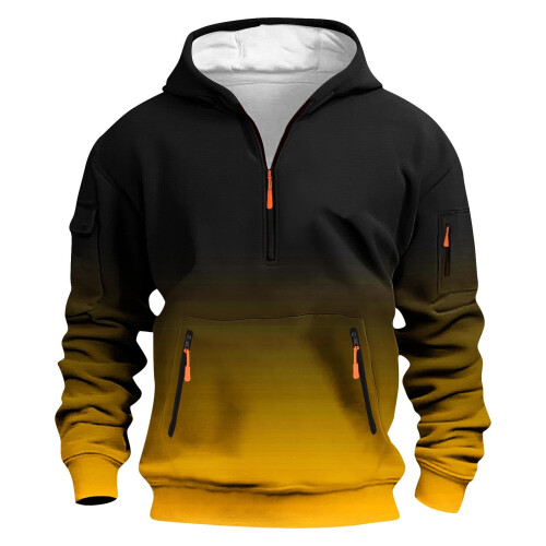 Men's Half-Zip Hoodie Yellow 4XL Soft Stretch Polyester