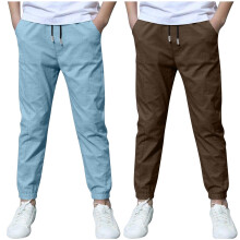 Boys Linen Pants Summer Chino Trousers 2 Pack Brown Size