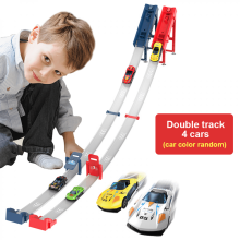 Car Race Track Set with 4 Toy Cars for Kids Ages 4-8