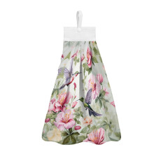 Floral Hummingbird Hanging Hand Towels Set (3pc), Breathable Kitchen & Bathroom Towels with Loop, Easy to Clean
