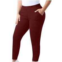 Wine Women's Plus Size Lounge Pants with Pockets Elastic