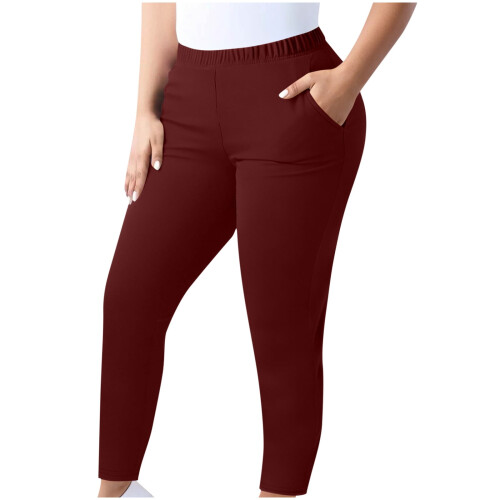 Wine Women's Plus Size Lounge Pants with Pockets Elastic